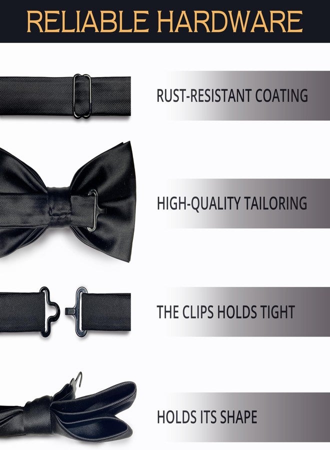 Adam Young Men's Black Bow Tie Pre-Tied Style Formal Satin Classic Bowtie for Tuxedo Faux Silk (Large, Black) - Image 5